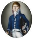 Oval miniature, representing a soldier with blue uniform.