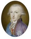 Oval miniature, representing a young man of the court with powdered hair and violet dress coat with overall decoration.