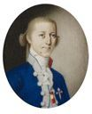 Oval miniature, representing a gentleman with blue dress coat and embroidered cross of a military order.