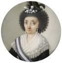 Circular miniature, representing a lady, with a sash across her dark dress with gauze collar.