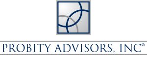 Probity Advisors Inc logo in blue and silver
