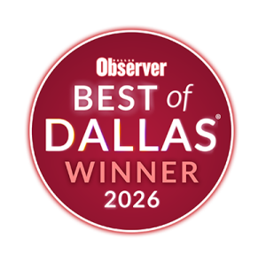 Observer newspaper Best of Dallas Winner 2026 decal, white letters on burgundy background